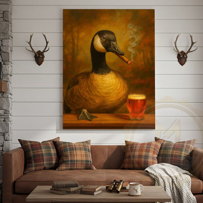 Goose Drinking Beer Rustic Bar Decor Wrapped Canvas