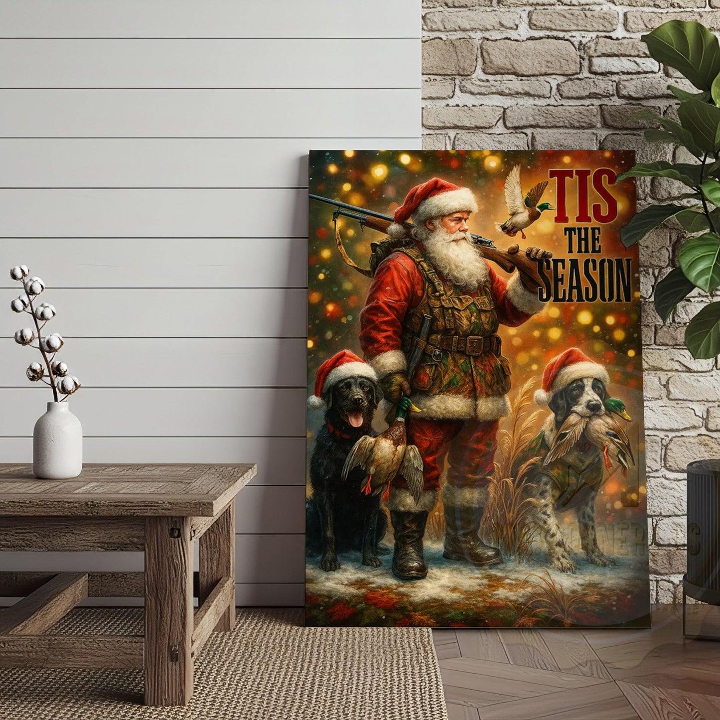 Santa Hunter Christmas Lodge Art Wrapped Canvas