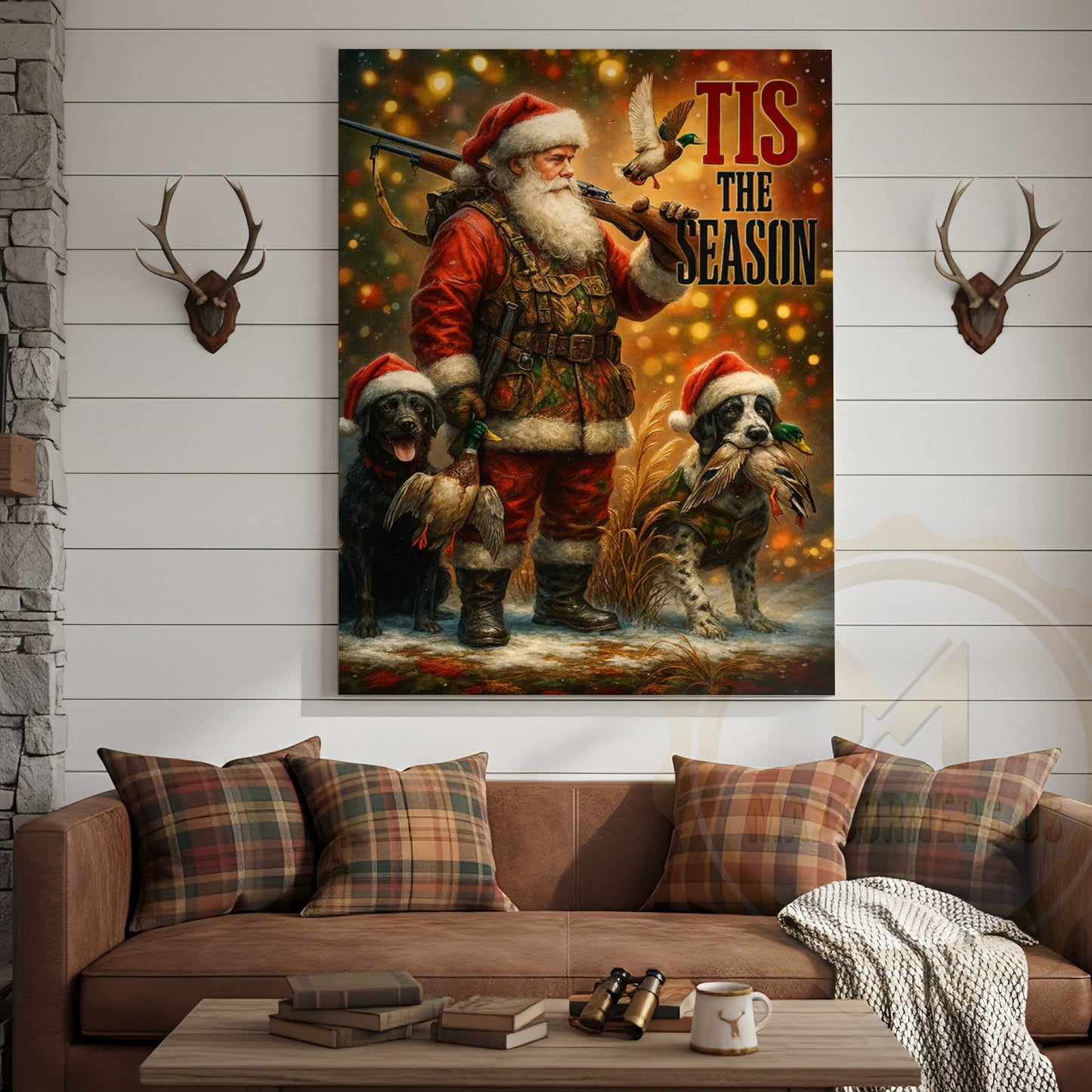 Santa Hunter Christmas Lodge Art Wrapped Canvas