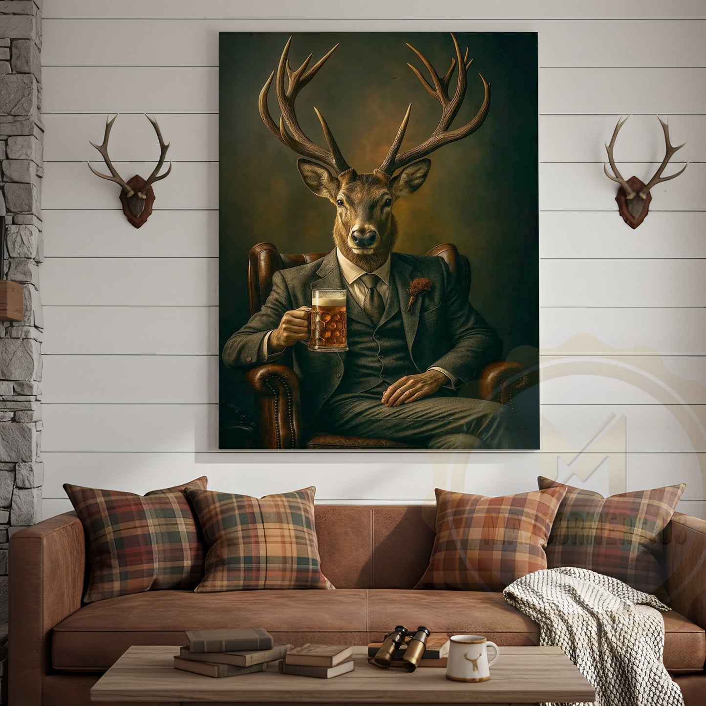 Deer Gentleman In Suit With Beer Rustic Bar Art Wrapped Canvas
