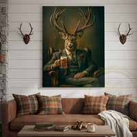 Deer Gentleman In Suit With Beer Rustic Bar Art Wrapped Canvas