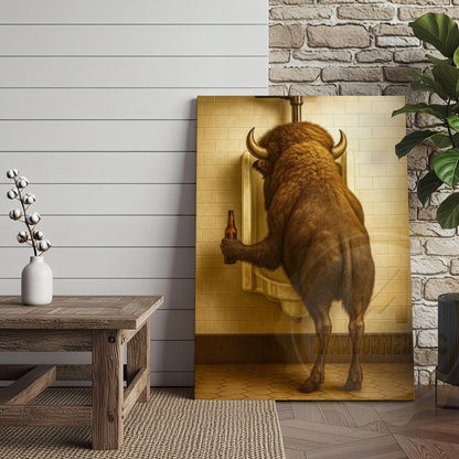 Funny Buffalo Bathroom Beer Humor Rustic Wall Art Wrapped Canvas