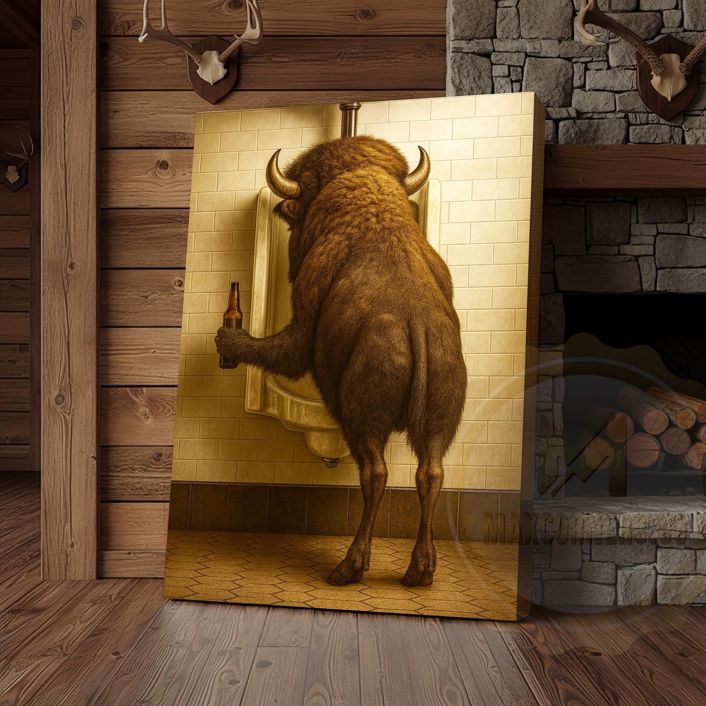 Funny Buffalo Bathroom Beer Humor Rustic Wall Art Wrapped Canvas
