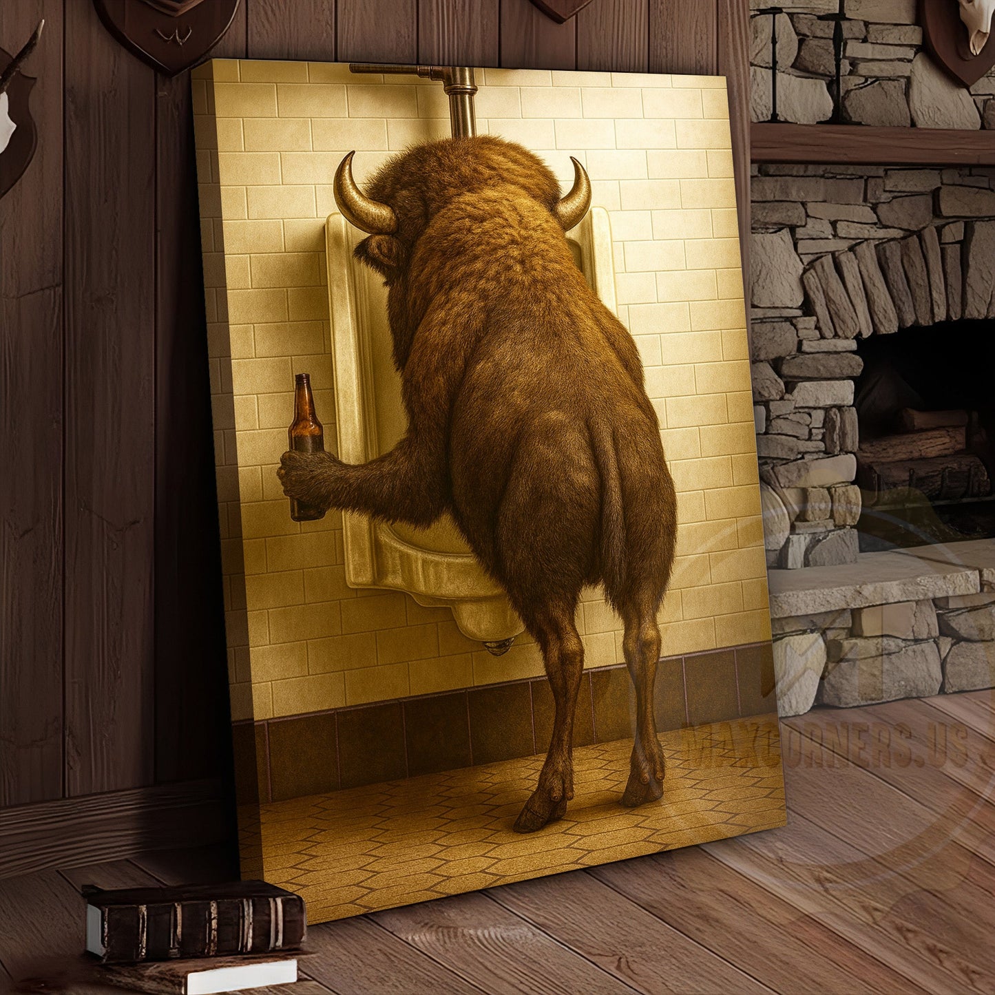 Funny Buffalo Bathroom Beer Humor Rustic Wall Art Wrapped Canvas