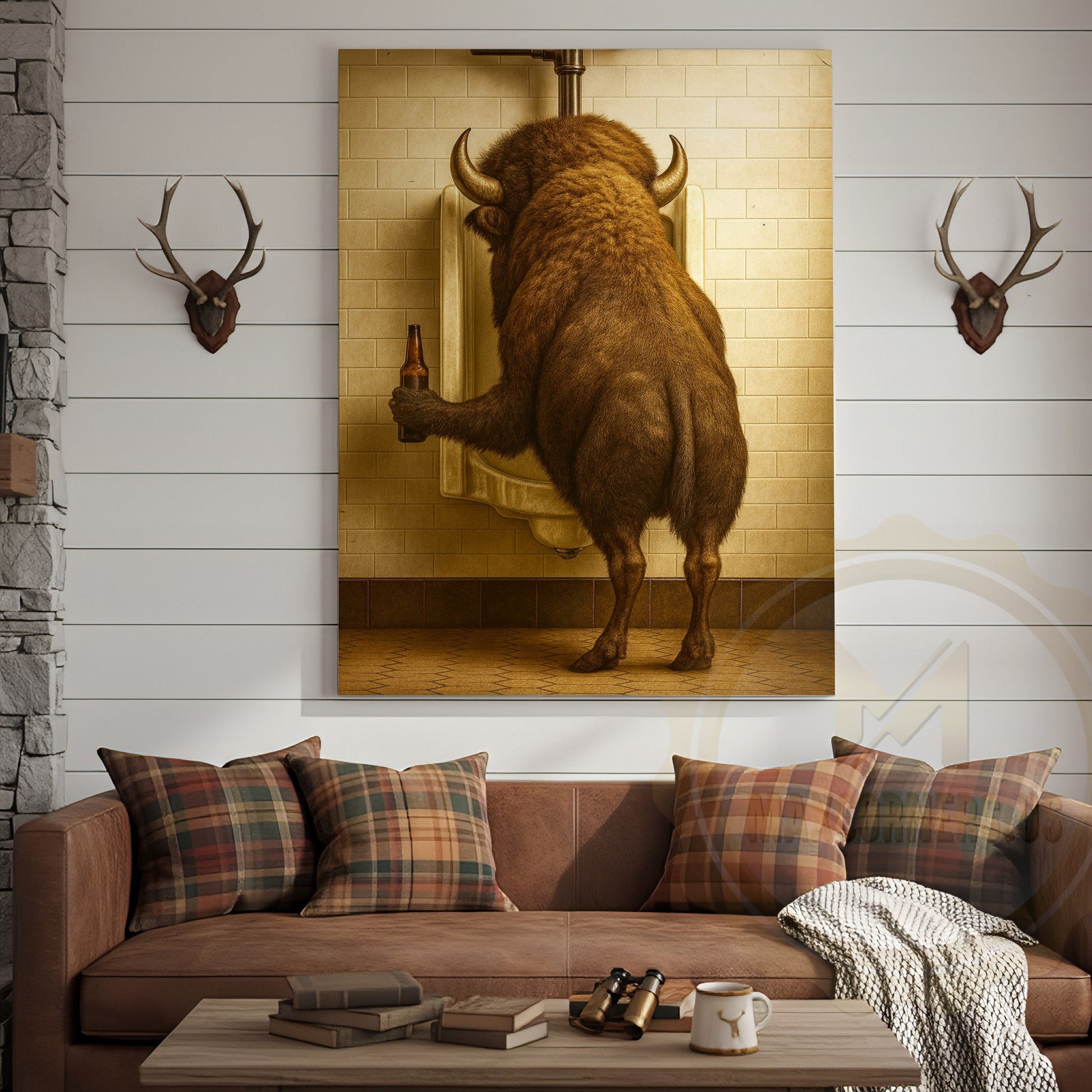 Funny Buffalo Bathroom Beer Humor Rustic Wall Art Wrapped Canvas