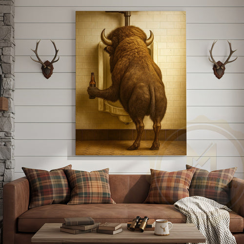 Funny Buffalo Bathroom Beer Humor Rustic Wall Art Wrapped Canvas