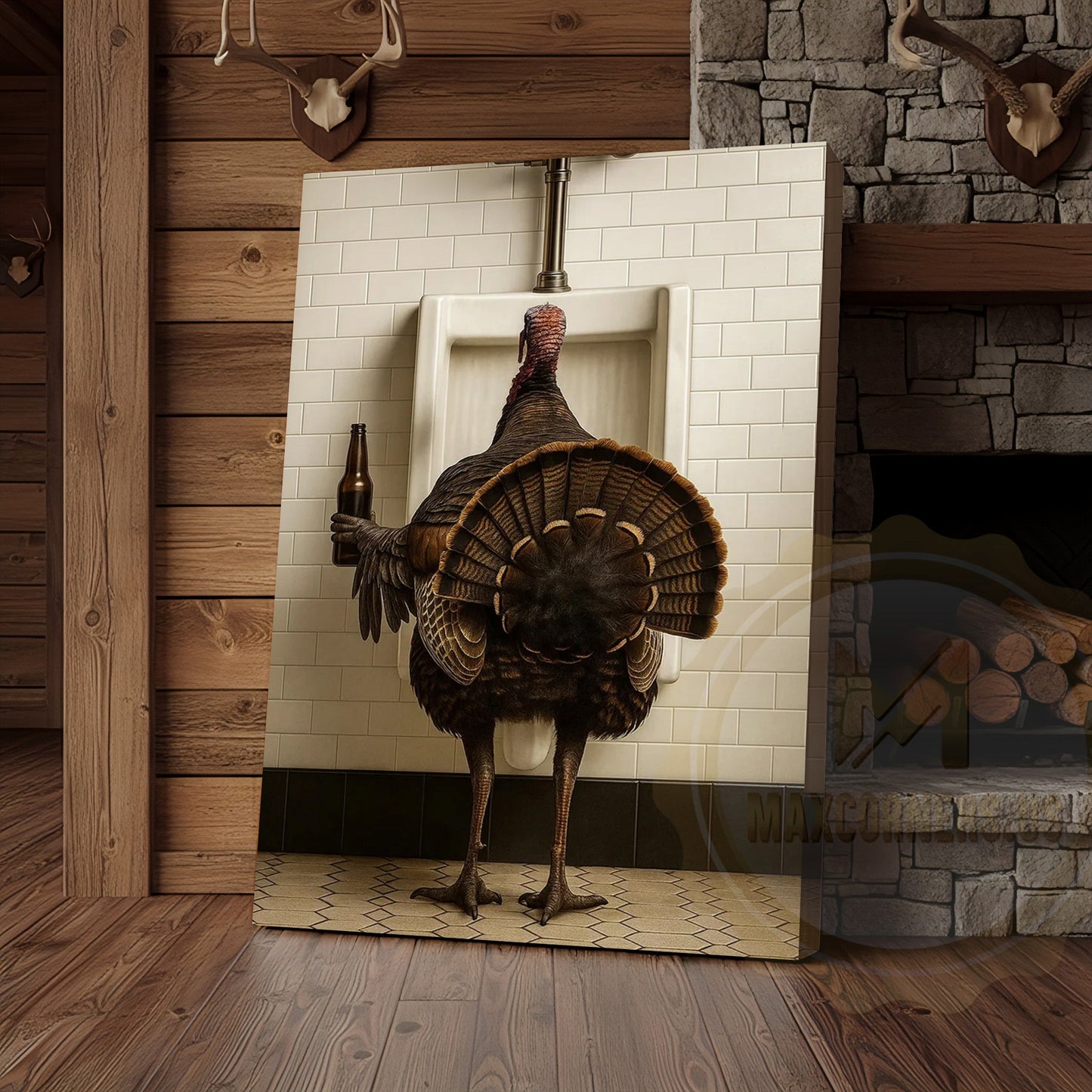 Funny Turkey With Beer Rustic Bathroom Wall Art Wrapped Canvas