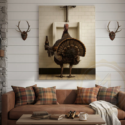 Funny Turkey With Beer Rustic Bathroom Wall Art Wrapped Canvas