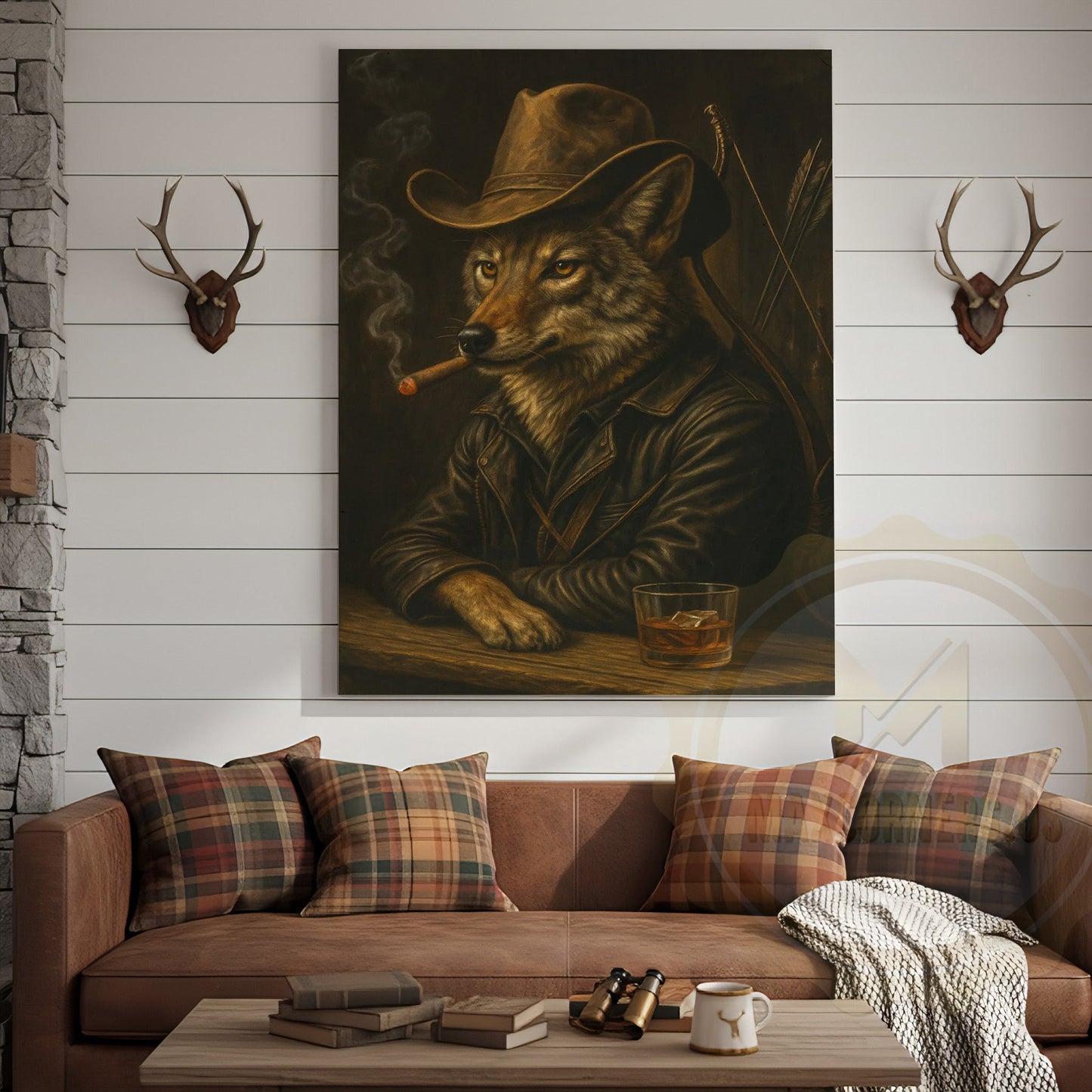 Wolf Cowboy With Whiskey Rustic Western Bar Art Wrapped Canvas