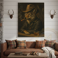 Wolf Cowboy With Whiskey Rustic Western Bar Art Wrapped Canvas