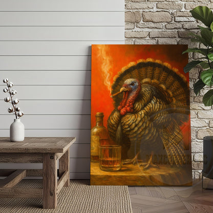 Turkey With Whiskey And Cigar Rustic Bar Wall Art Wrapped Canvas