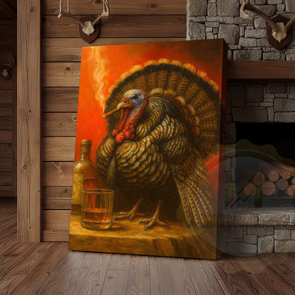 Turkey With Whiskey And Cigar Rustic Bar Wall Art Wrapped Canvas