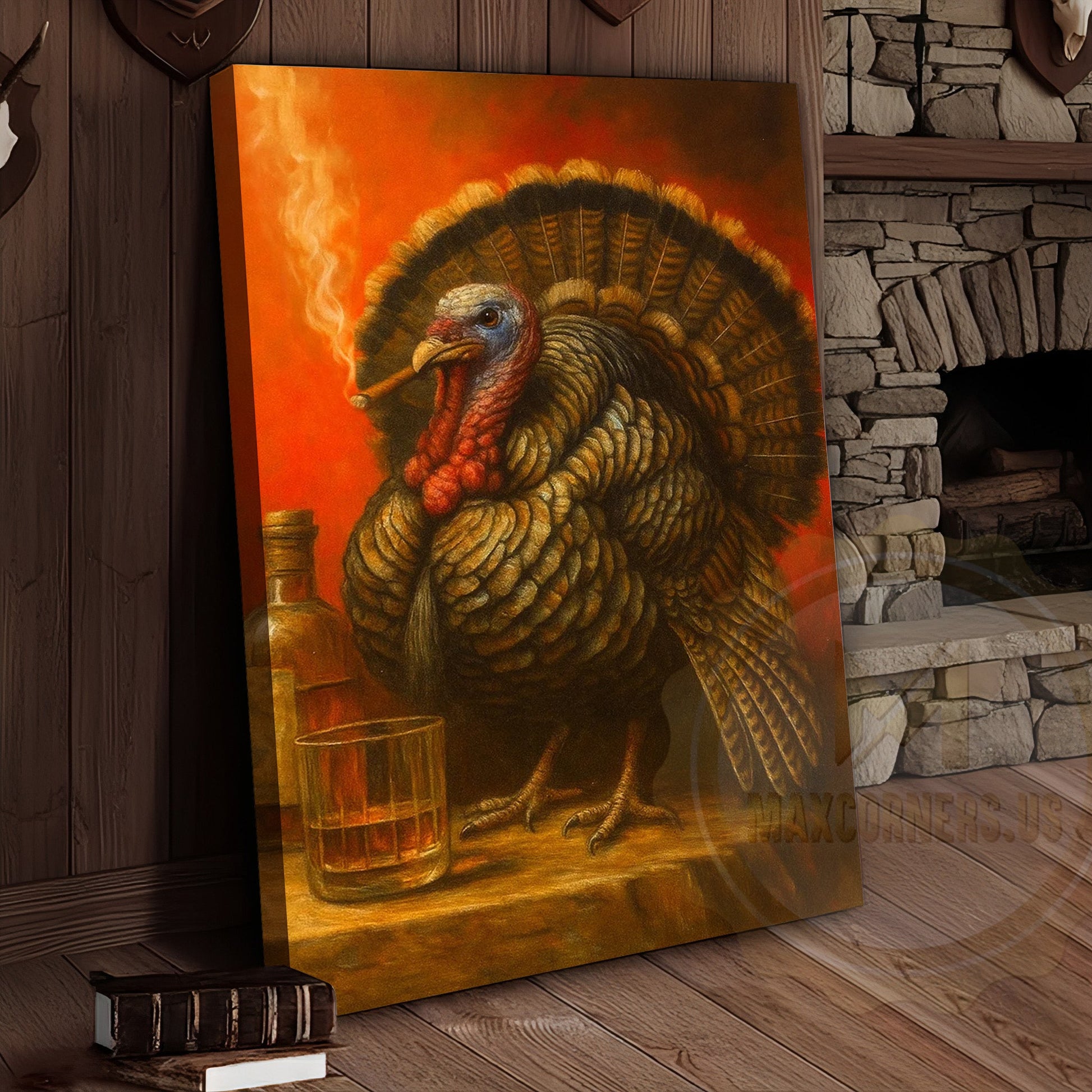 Turkey With Whiskey And Cigar Rustic Bar Wall Art Wrapped Canvas