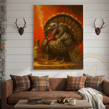 Turkey With Whiskey And Cigar Rustic Bar Wall Art Wrapped Canvas