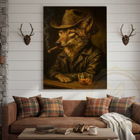 Wolf Cowboy With Whiskey Rustic Lodge Wall Art Wrapped Canvas