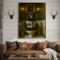 Funny Bear Reading Newspaper Rustic Bathroom Wall Art Wrapped Canvas