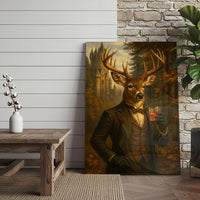 Gentleman Deer With Whiskey Glass Rustic Castle Wall Art Wrapped Canvas