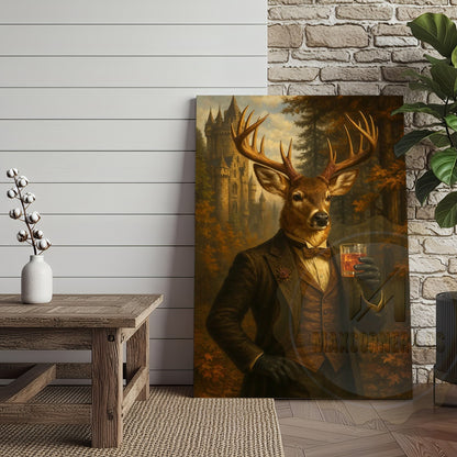 Gentleman Deer With Whiskey Glass Rustic Castle Wall Art Wrapped Canvas