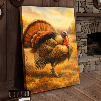 Turkey In Autumn Field Rustic Hunting Lodge Wall Art Wrapped Canvas