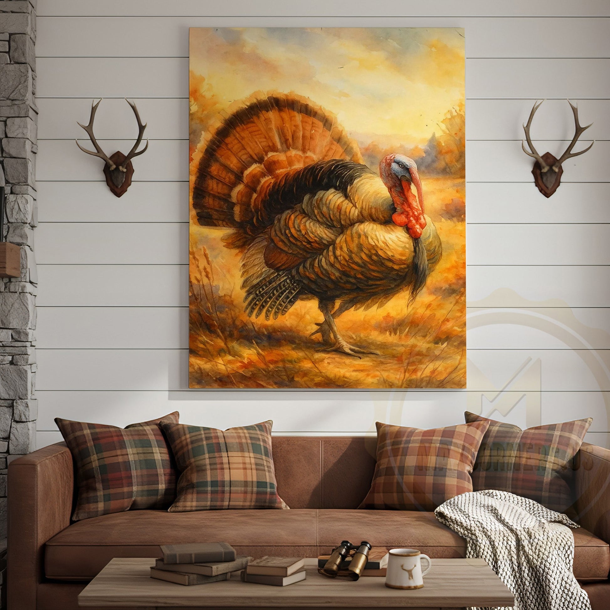 Turkey In Autumn Field Rustic Hunting Lodge Wall Art Wrapped Canvas