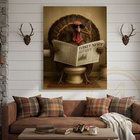 Turkey Reading Newspaper Smoking Cigar Funny Bathroom Art Wrapped Canvas