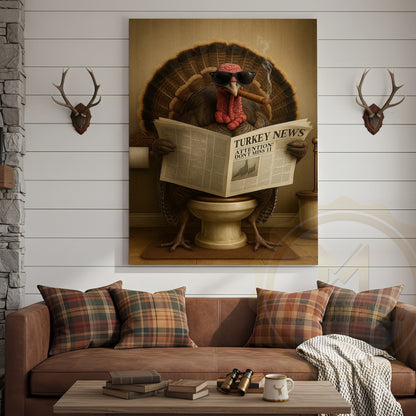 Turkey Reading Newspaper Smoking Cigar Funny Bathroom Art Wrapped Canvas