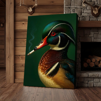 Wood Duck Wall Art Canvas - Vibrant Wildlife Cabin Decor - Unique Hunting Lodge Artwork