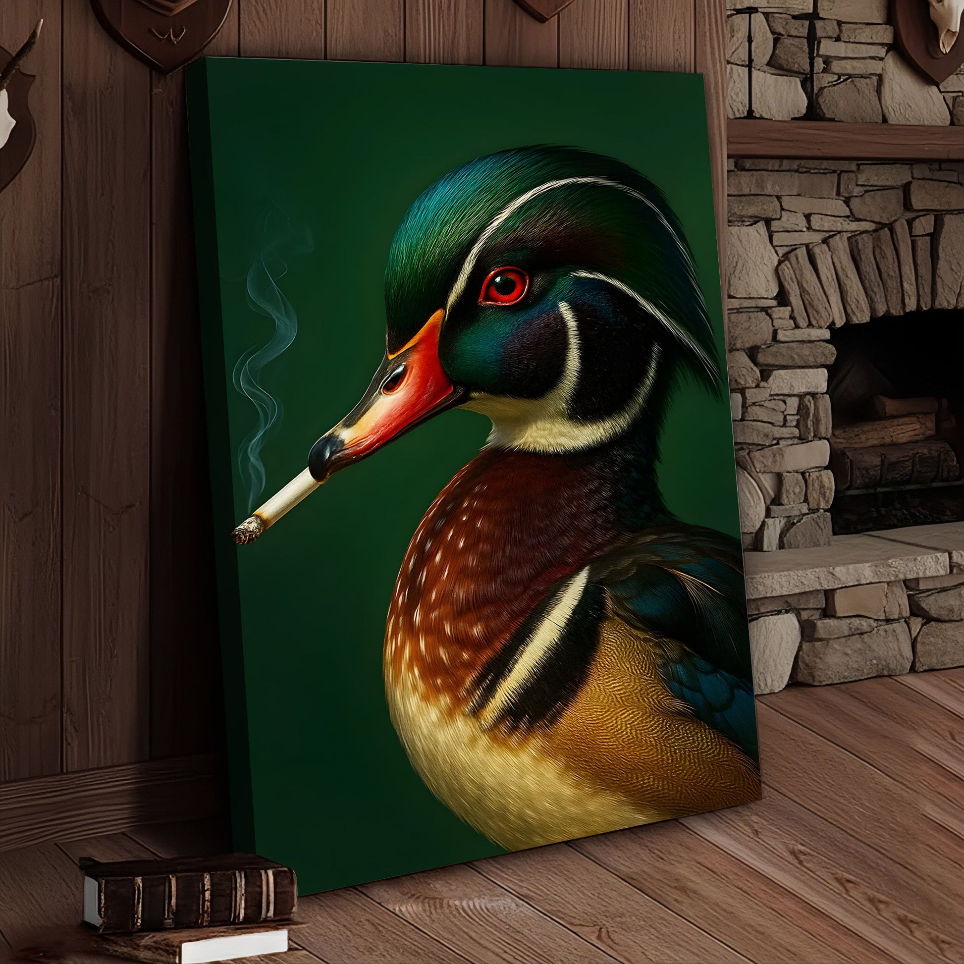 Wood Duck Wall Art Canvas - Vibrant Wildlife Cabin Decor - Unique Hunting Lodge Artwork