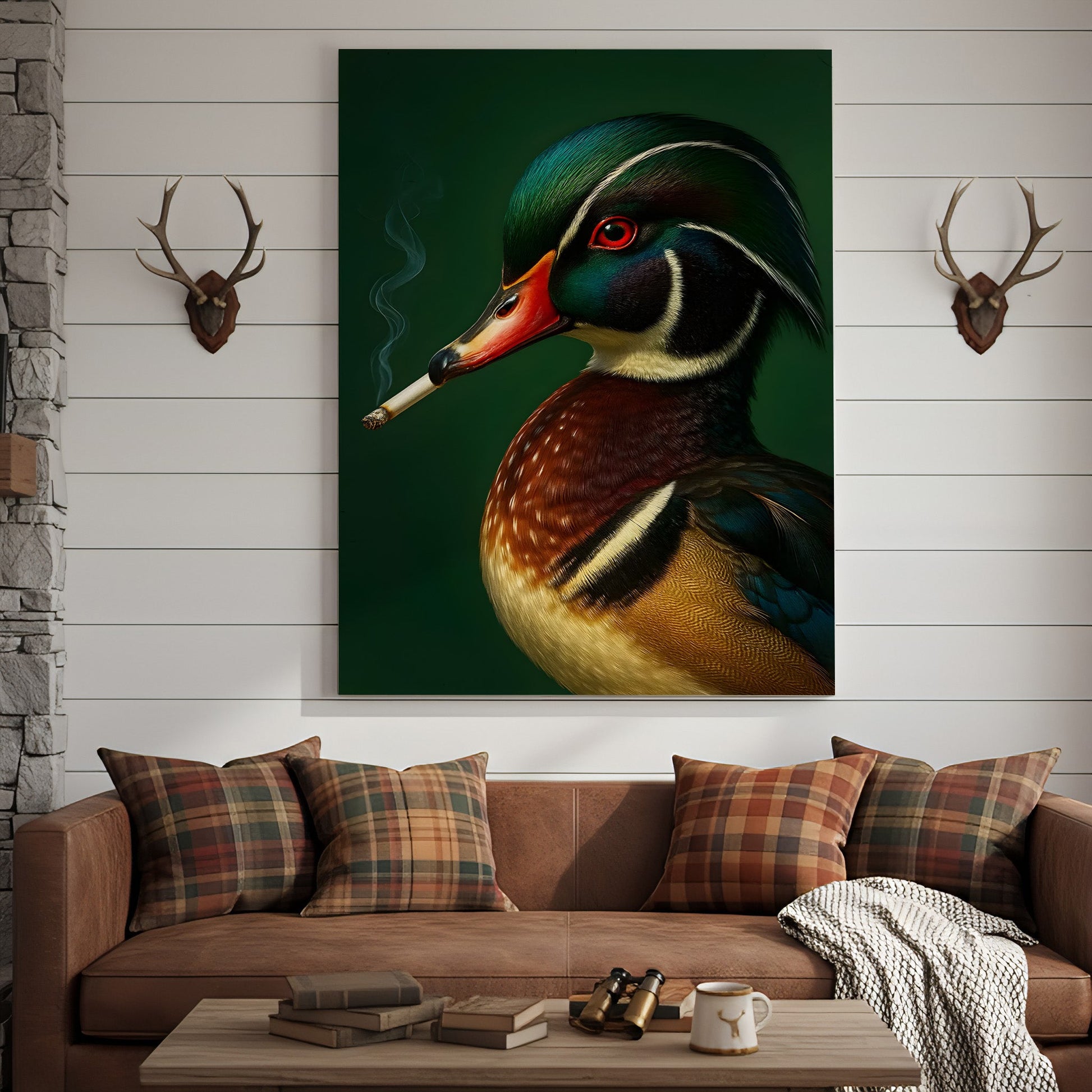 Wood Duck Wall Art Canvas - Vibrant Wildlife Cabin Decor - Unique Hunting Lodge Artwork