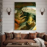 Wild Road Trip Canvas Wall Art – Deer & Duck Adventure Scene – Quirky Rustic Cabin Decor