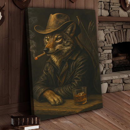 Coyote Cowboy Bar & Whiskey Canvas – Great Hunting Gift for Hunters & Rustic Western Decor