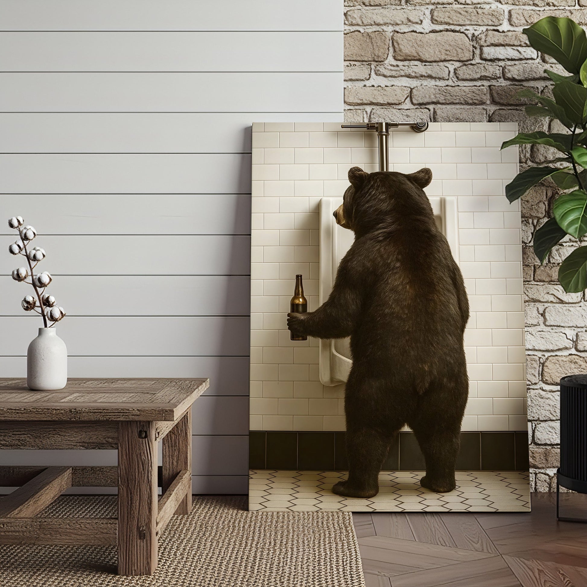 Funny Black Bear Canvas Wall Art – Hilarious Bathroom Humor Decor – Rustic Cabin Lodge Gag Gift – Quirky Hunting Camp An