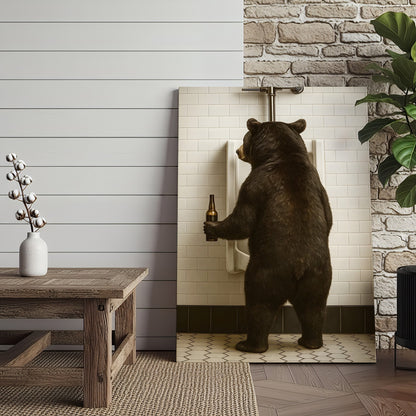 Funny Black Bear Canvas Wall Art – Hilarious Bathroom Humor Decor – Rustic Cabin Lodge Gag Gift – Quirky Hunting Camp An