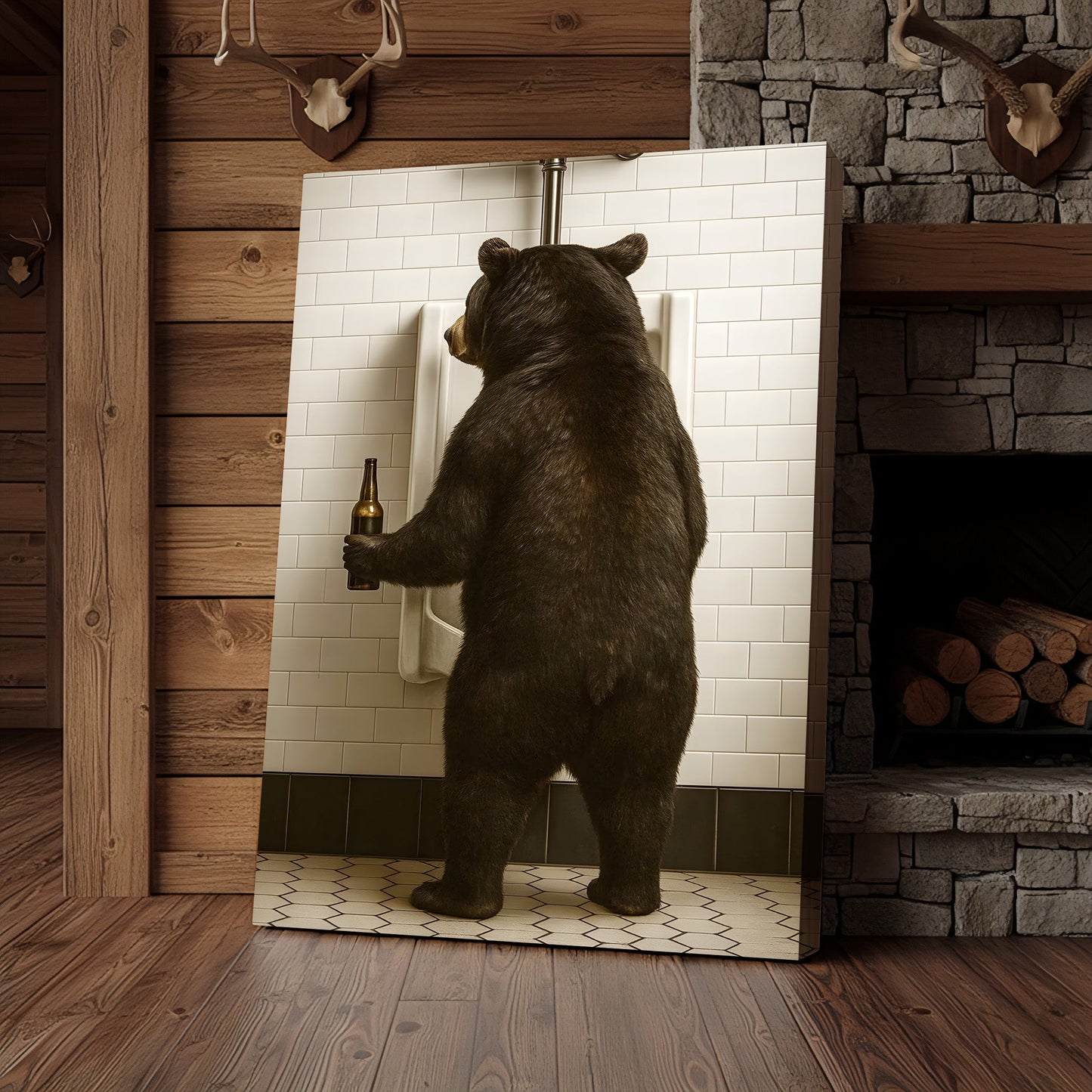 Funny Black Bear Canvas Wall Art – Hilarious Bathroom Humor Decor – Rustic Cabin Lodge Gag Gift – Quirky Hunting Camp An