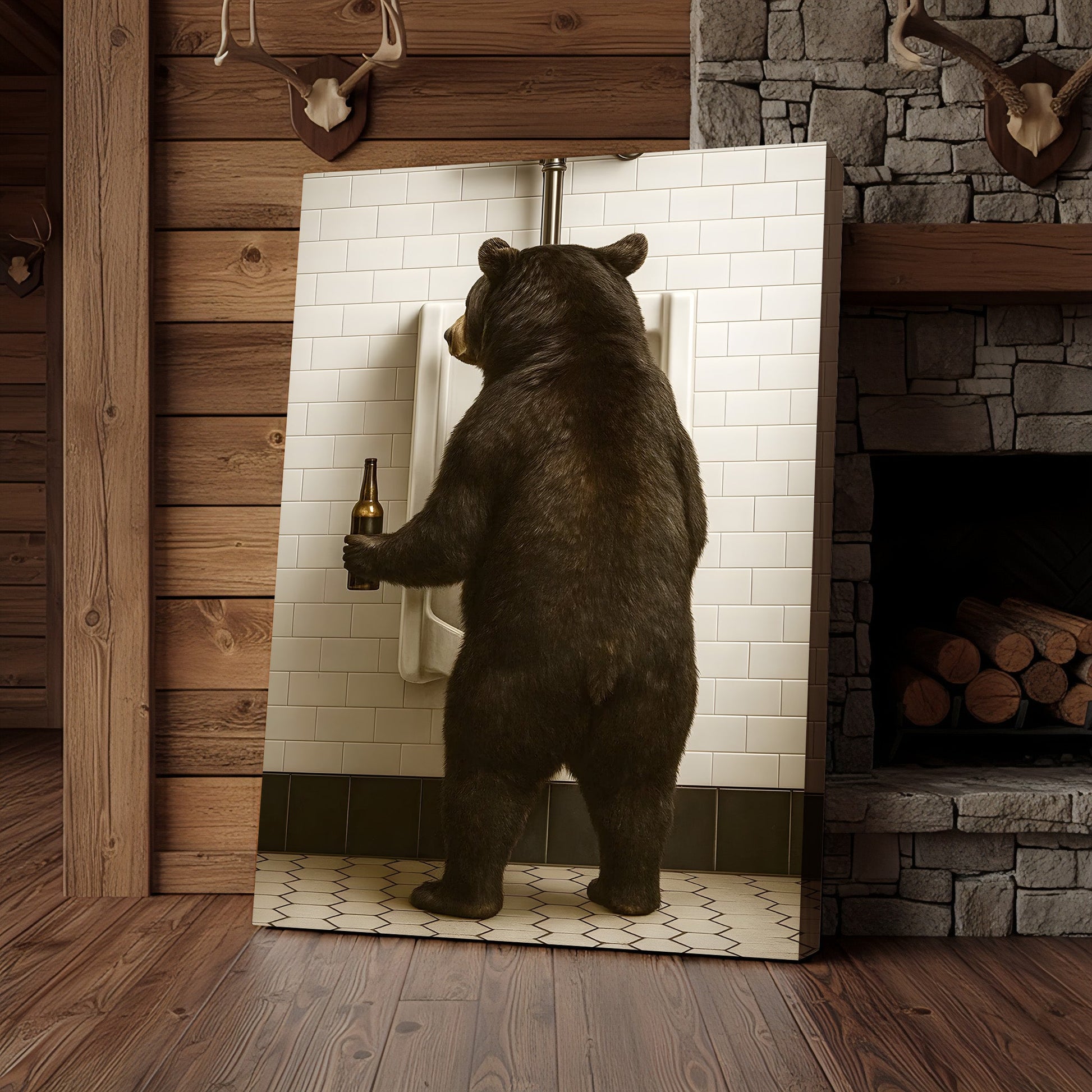 Funny Black Bear Canvas Wall Art – Hilarious Bathroom Humor Decor – Rustic Cabin Lodge Gag Gift – Quirky Hunting Camp An