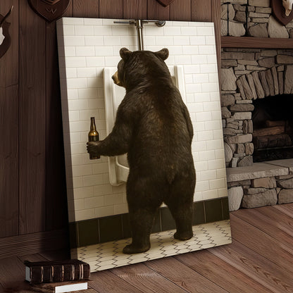 Funny Black Bear Canvas Wall Art – Hilarious Bathroom Humor Decor – Rustic Cabin Lodge Gag Gift – Quirky Hunting Camp An
