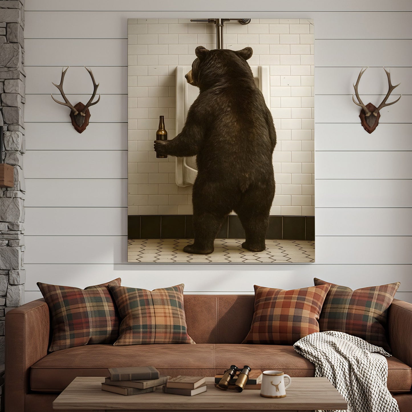 Funny Black Bear Canvas Wall Art – Hilarious Bathroom Humor Decor – Rustic Cabin Lodge Gag Gift – Quirky Hunting Camp An