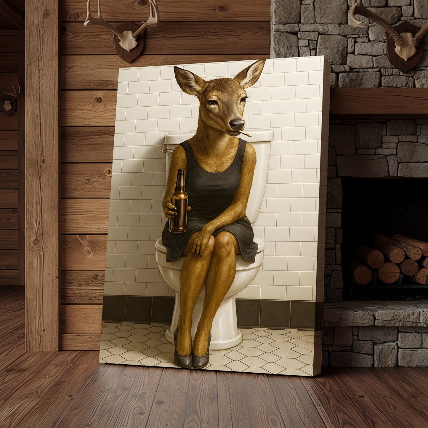 Funny Doe Canvas Wall Art – Hilarious Bathroom Humor Decor – Rustic Cabin Lodge Gag Gift
