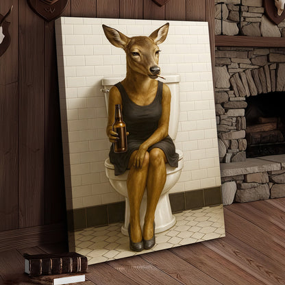 Funny Doe Canvas Wall Art – Hilarious Bathroom Humor Decor – Rustic Cabin Lodge Gag Gift