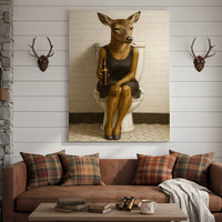 Funny Doe Canvas Wall Art – Hilarious Bathroom Humor Decor – Rustic Cabin Lodge Gag Gift