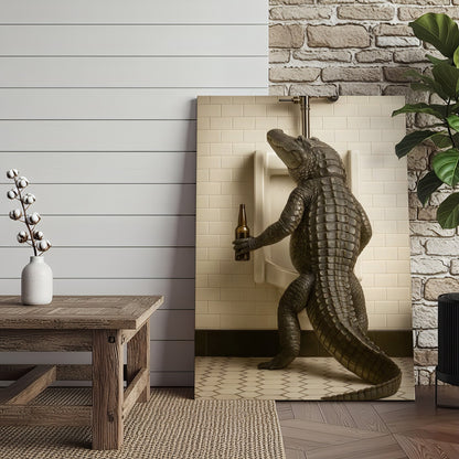 Alligator Bathroom Canvas Wall Art - Funny Rustic Lodge Decor for Cabin, Bar, and Wildlife Lovers - Unique Gator Print