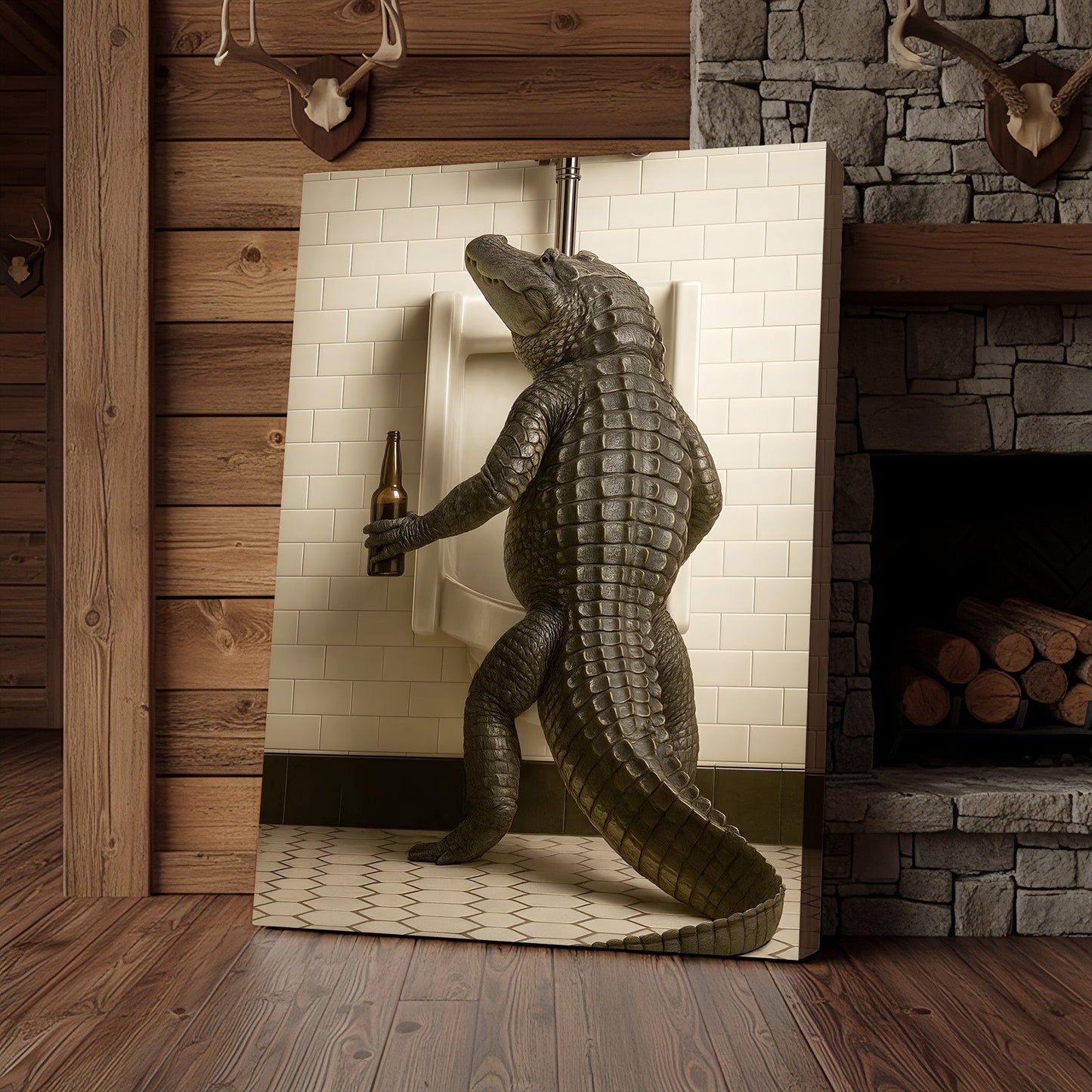 Alligator Bathroom Canvas Wall Art - Funny Rustic Lodge Decor for Cabin, Bar, and Wildlife Lovers - Unique Gator Print
