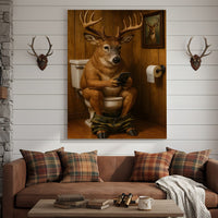 Funny Deer Bathroom Canvas Wall Art – Hilarious Rustic Hunting Lodge Home Decor Gift