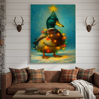 Funny Mallard Duck Christmas Canvas Wall Art – Festive Holiday Decor – Rustic Lodge Gift Idea