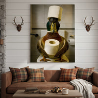 Funny Duck Bathroom Canvas Wall Art – Rustic Toilet Canvas for Cabin, Lodge & Man Cave Decor