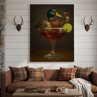 Funny Mallard Duck Canvas Wall Art - Quirky Animal in Cocktail Glass Design - Unique Wildlife Artwork for Home Decor