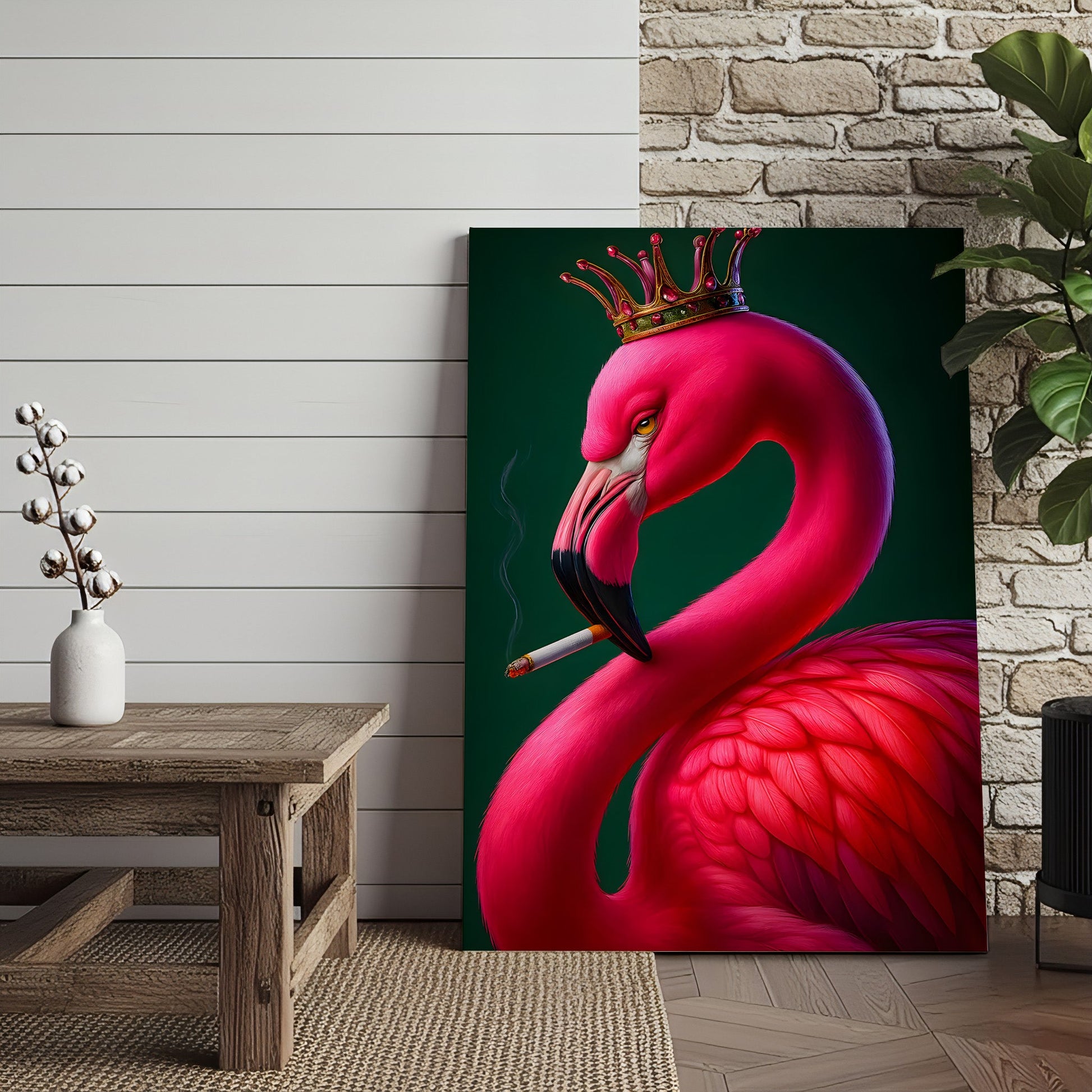 Cool Smoking Flamingo Canvas Wall Art – Funny Animal King Print, Perfect Gift for Home Decor Lovers