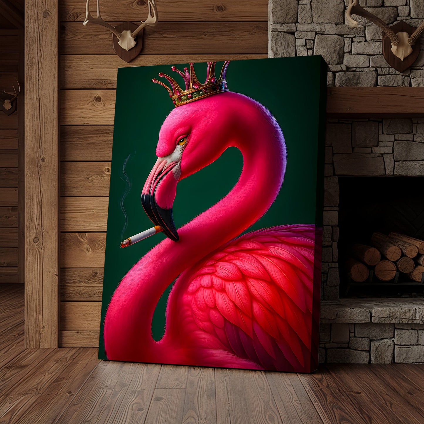 Cool Smoking Flamingo Canvas Wall Art – Funny Animal King Print, Perfect Gift for Home Decor Lovers