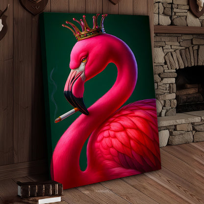 Cool Smoking Flamingo Canvas Wall Art – Funny Animal King Print, Perfect Gift for Home Decor Lovers