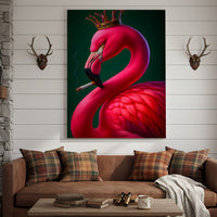 Cool Smoking Flamingo Canvas Wall Art – Funny Animal King Print, Perfect Gift for Home Decor Lovers